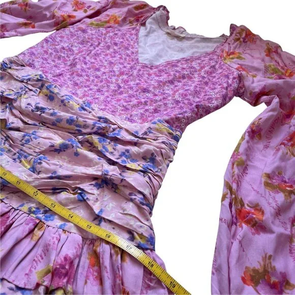 For Love Bell Pink Patchwork Ruffle Mini Dress Boho SZ M - Picture 8 of 16